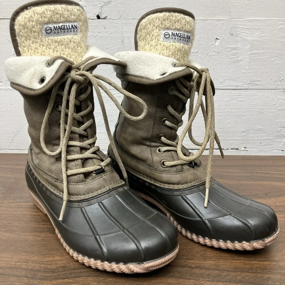 Women's Magellan Outdoors Insulated Lace-Up Sweater Duck Rain Boots Size 7B